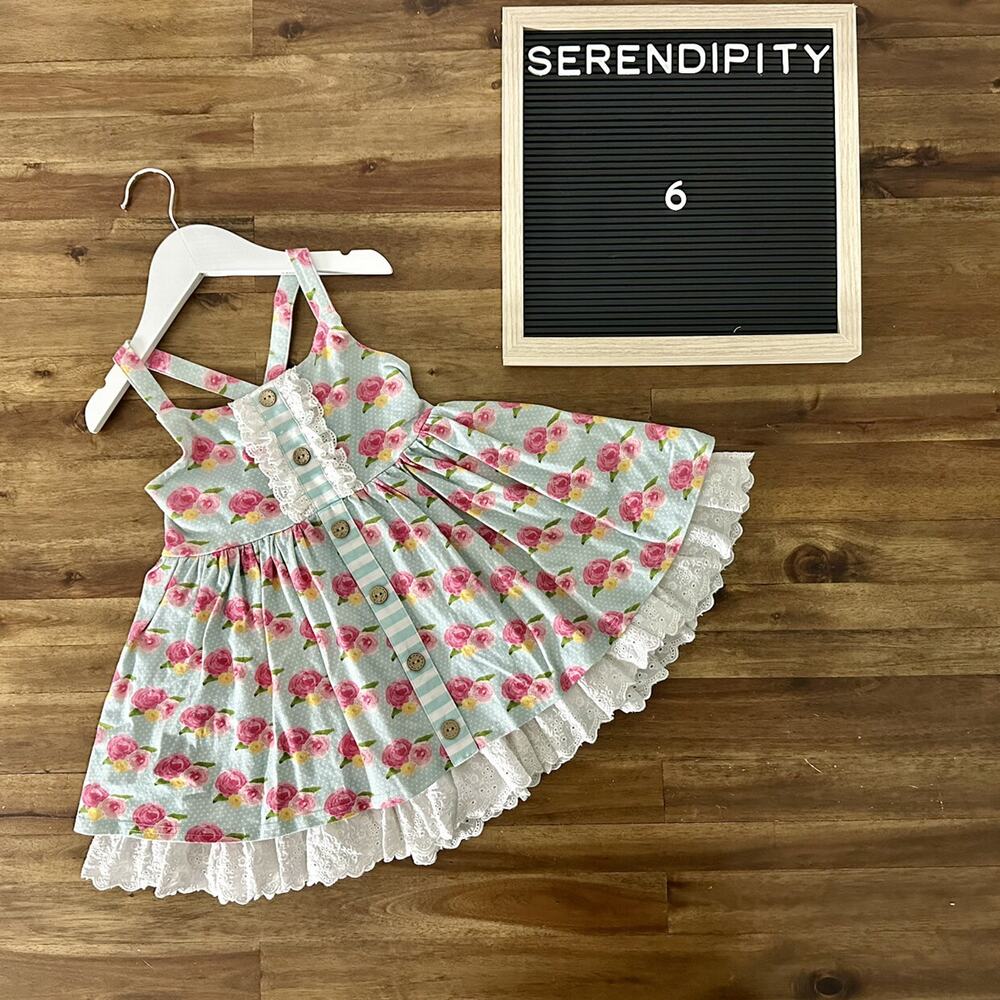 Serendipity Clothing Co Blue Floral Sleeveless Lace Ruffle Tunic Top Cotton  6
